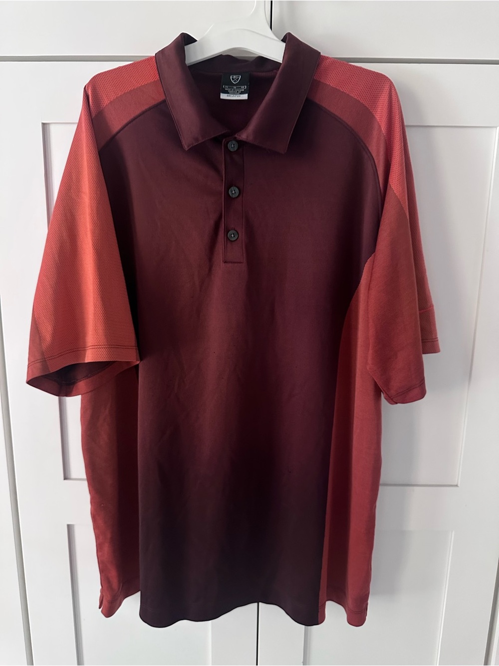 Nike Men's Maroon and Rust Colorblock Performance Polo